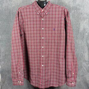Ralph Lauren POLO Men's Red Plaid Button Down Shirt XLT 17.5 36-37 Vintage